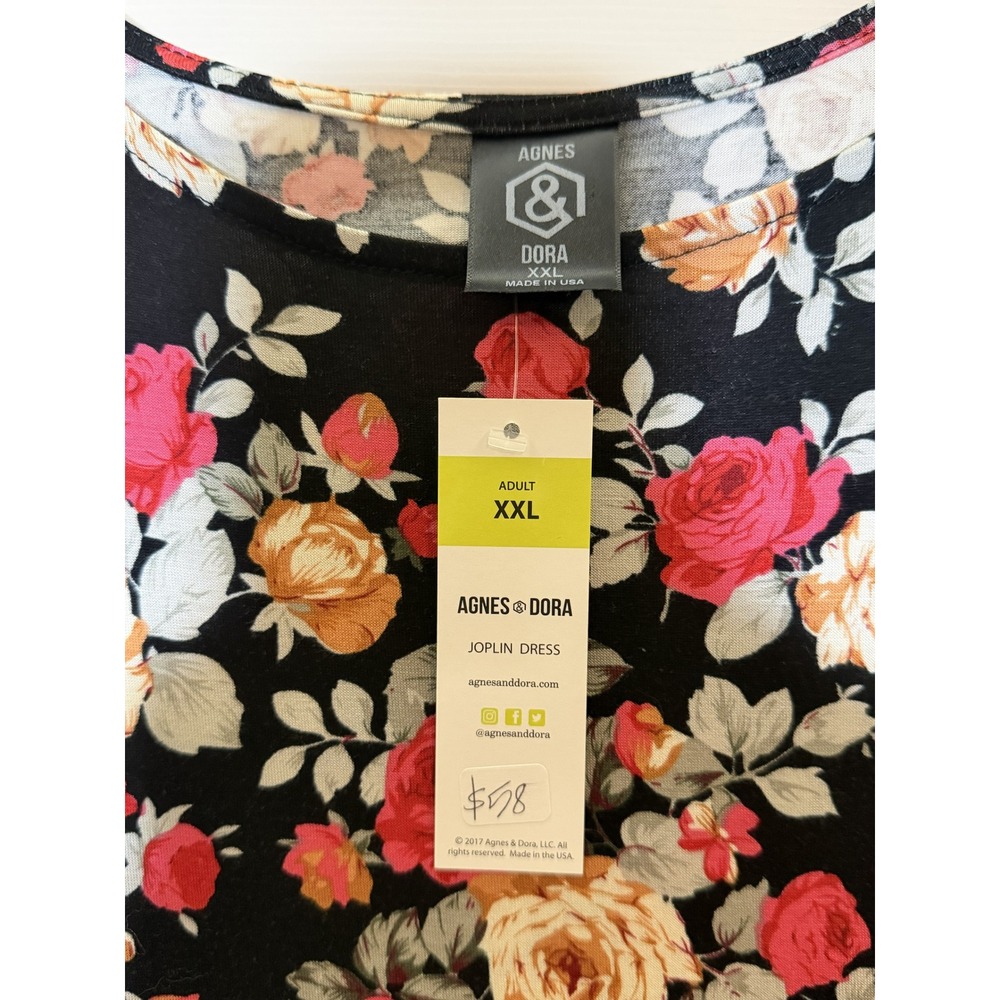 Agnes & Dora Joplin Dress Women XXL Black Floral NWT Sharkbite Hem Short Sleeve - Picture 3 of 4